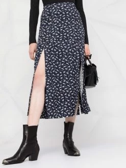 Maje long horse-print skirt