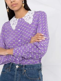 Maje lace-collar printed shirt