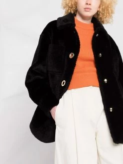 Maje Gold button faux fur jacket faux fur & shearling jackets of women 12 Maje gold-button faux-fur jacket