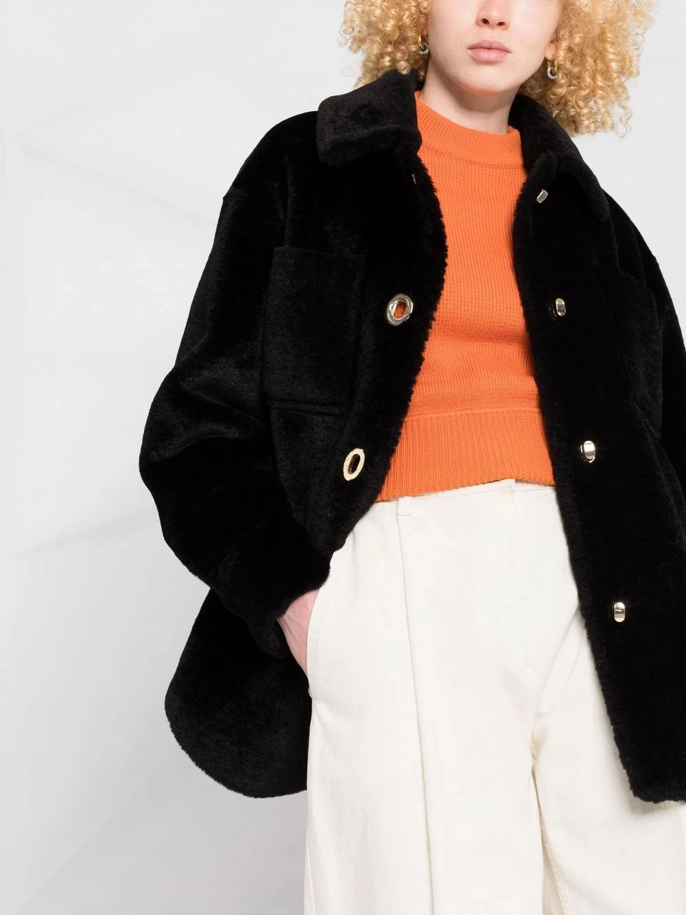 Maje Gold button faux fur jacket faux fur & shearling jackets of women 7 Maje gold-button faux-fur jacket