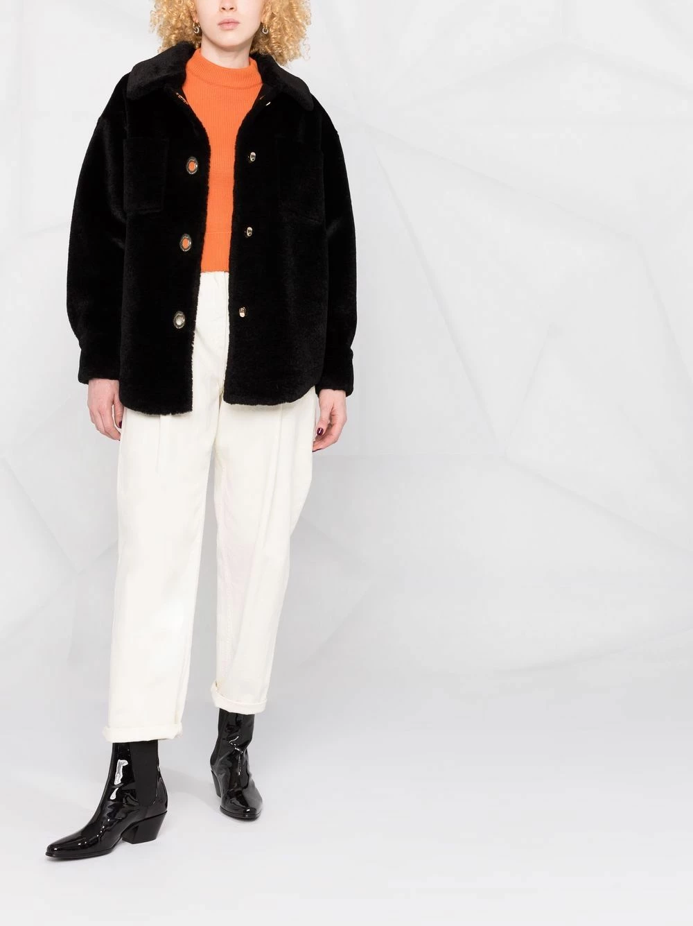 Maje Gold button faux fur jacket faux fur & shearling jackets of women 4 Maje gold-button faux-fur jacket