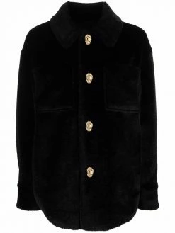 Maje gold-button faux-fur jacket