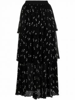 Maje tiered bow-print skirt