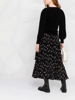 Maje tiered bow-print skirt