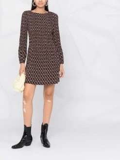 Maje long-sleeve monogram-print dress
