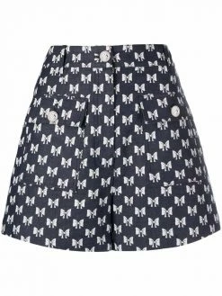 Maje bow-print denim shorts