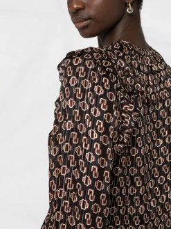Maje monogram-print ruffle-collar blouse