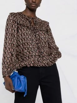 Maje monogram-print ruffle-collar blouse