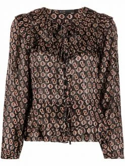 Maje monogram-print ruffle-collar blouse