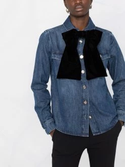 Maje bow-detail denim shirt