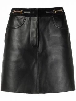 Maje horsebit-detail leather skirt