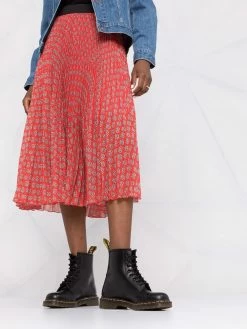 Maje monogram-print pleated midi skirt