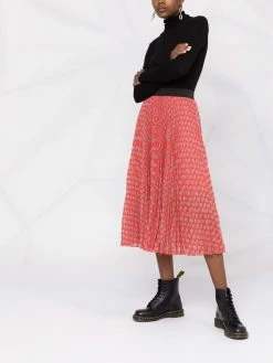 Maje monogram-print pleated midi skirt