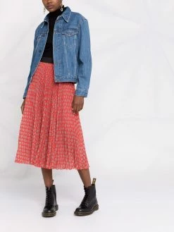 Maje monogram-print pleated midi skirt