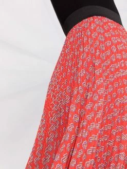 Maje monogram-print pleated midi skirt