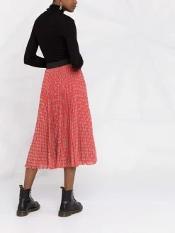 Maje monogram-print pleated midi skirt