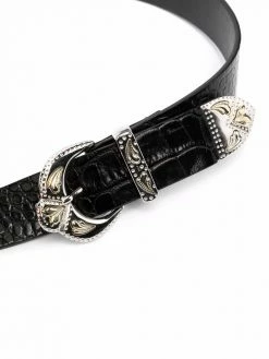 Maje embossed double-buckle belt