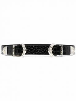 Maje embossed double-buckle belt