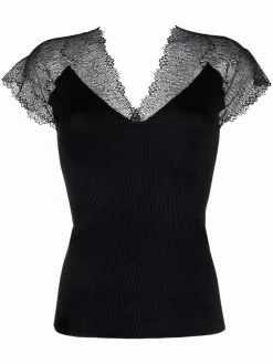 Maje lace-panelled V-neck top