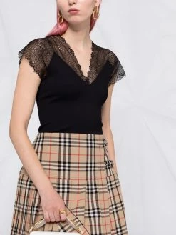 Maje lace-panelled V-neck top