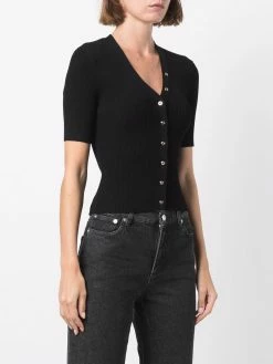 Maje short-sleeved ribbed-knit cardigan