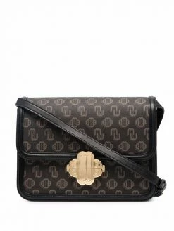 Maje logo-print leather shoulder bag