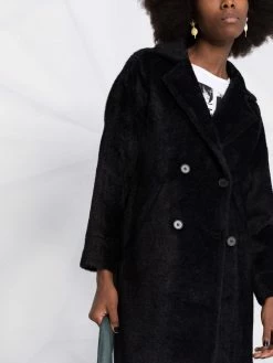 Maje double-breasted furry-tricotine coat