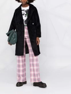 Maje double-breasted furry-tricotine coat