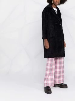 Maje double-breasted furry-tricotine coat