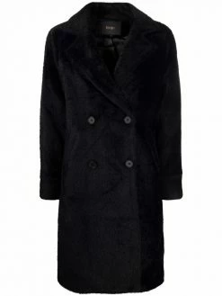 Maje double-breasted furry-tricotine coat