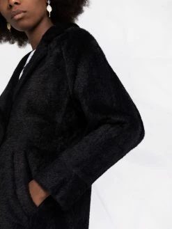 Maje double-breasted furry-tricotine coat