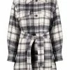 Maje check-print tie-fastening coat