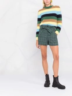 Maje check-pattern belted shorts