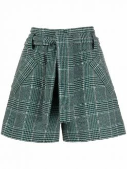 Maje check-pattern belted shorts