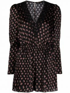 Maje long-sleeved silk playsuit