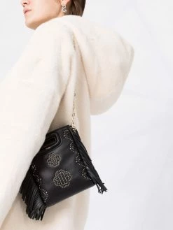 Maje stud-embellished fringed tote bag