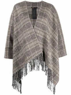 Maje checked fringed cape