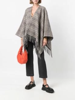 Maje checked fringed cape
