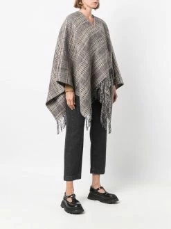 Maje checked fringed cape
