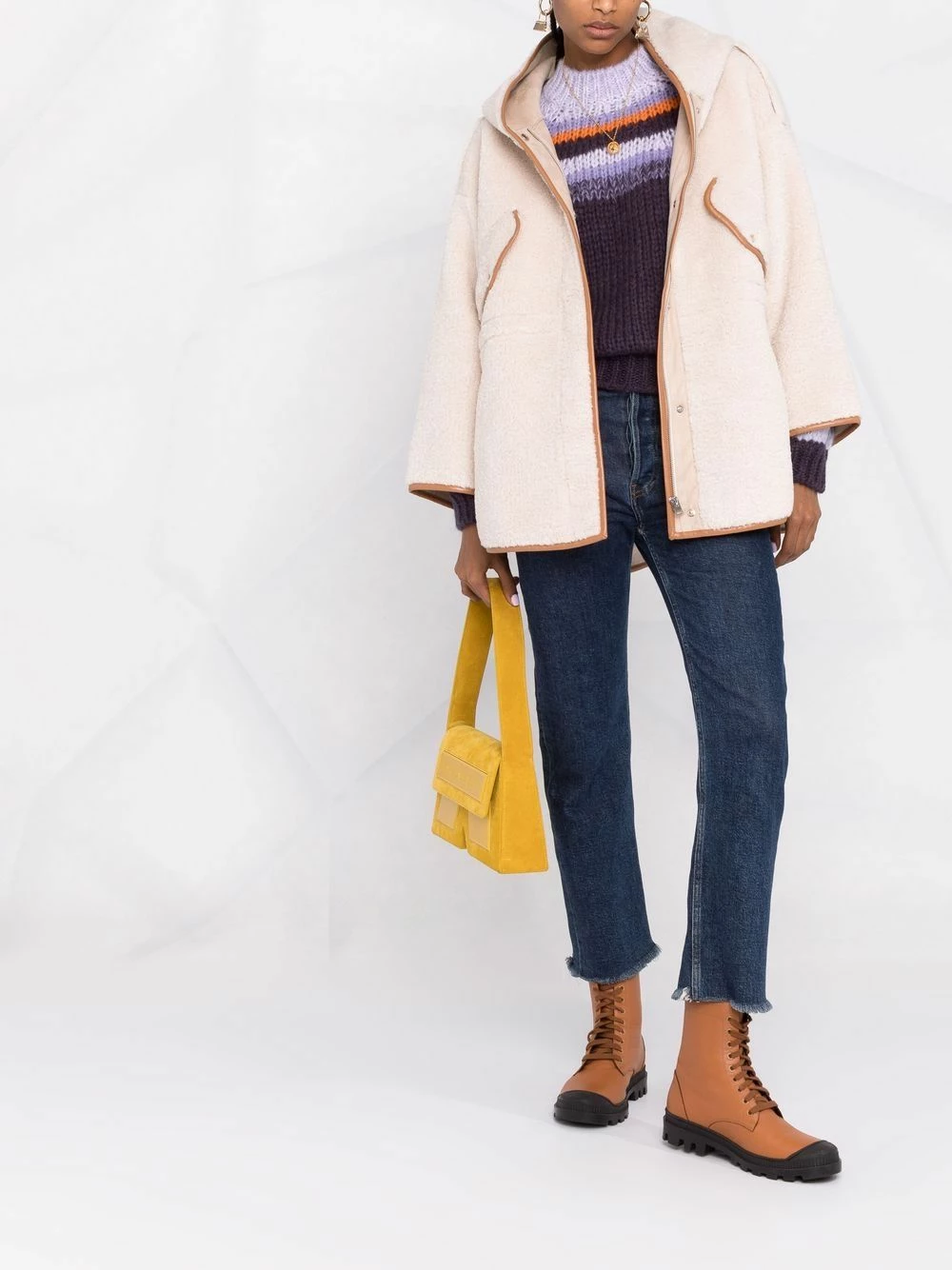 Maje Contrasting edge hooded shearling coat faux fur & shearling coats of women 4 Maje contrasting edge hooded shearling coat