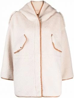 Maje contrasting edge hooded shearling coat