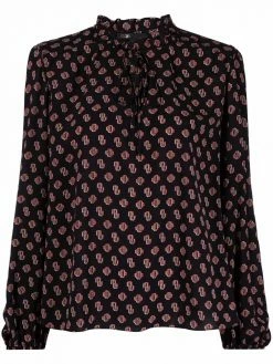 Maje monogram-pattern wide-sleeves blouse