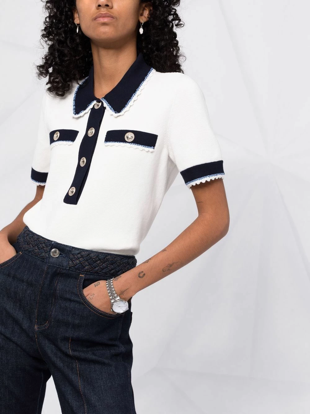 Maje Contrasting trim knitted polo top knitted tops of women 7 Maje contrasting trim knitted polo top