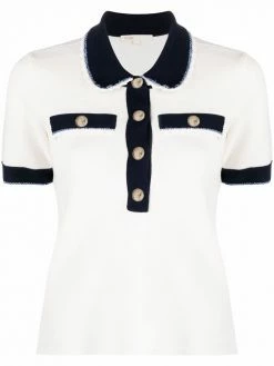 Maje contrasting trim knitted polo top