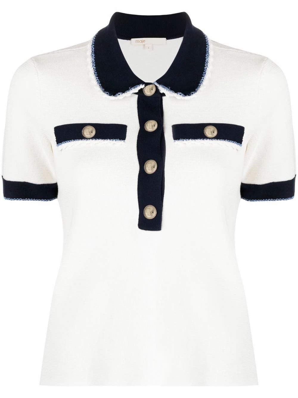 Maje Contrasting trim knitted polo top knitted tops of women 3 Maje contrasting trim knitted polo top