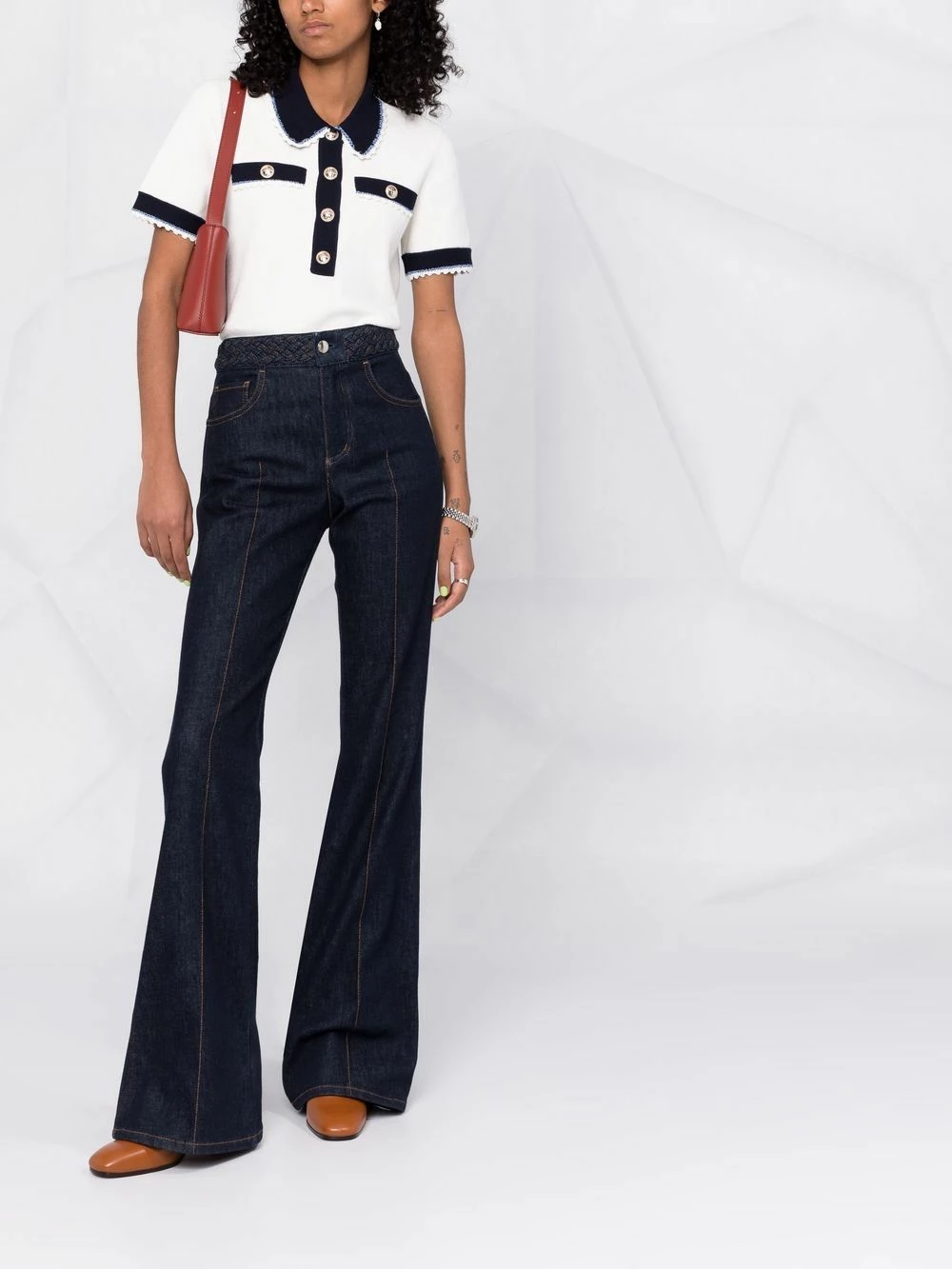 Maje Contrasting trim knitted polo top knitted tops of women 4 Maje contrasting trim knitted polo top