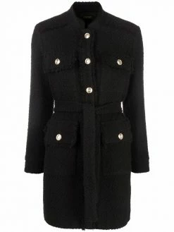 Maje tweed tie-waist coat