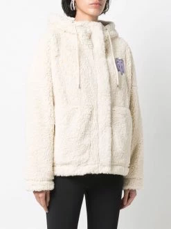 Maje shearling logo hooded jacket