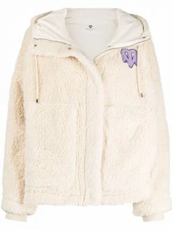 Maje shearling logo hooded jacket