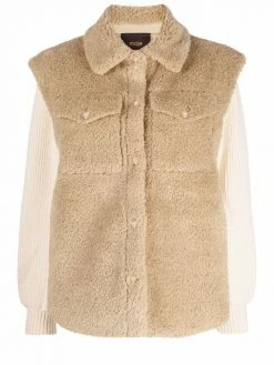 Maje contrast sleeve shearling shirt jacket